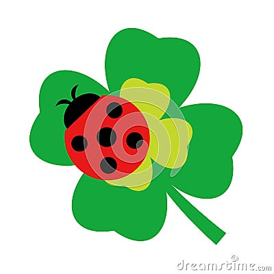 Four leafed clover, ladybug, illustration Cartoon Illustration